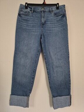 Banana Republic Slouch Jean Women Size 32/14 Medium Wash Cuff Hem